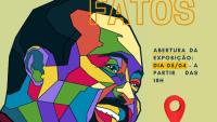 Cartaz sobre a exposição com a imagem desenhada e colorida do militante Lula Rocha