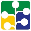 Quadrado com fundo verde, amarelo e azul, contendo esboço de diagrama em branco no centro
