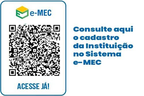 QRCode com o texto 'Consulte aqui o cadastro da Instituição no Sistema e-MEC' na cor azul e à direita.