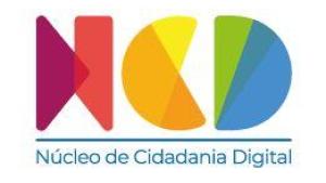 Logomarca do Núcleo de Cidadania Digital, com a sigla NCD colorida