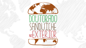 Logomarca do programa. O desenho de um hambúrguer onde, entre as duas fatias de pão, lê-se "doutorado sanduíche no exterior"