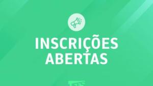 Quadrado verde com letras brancas informando "Inscrições abertas"