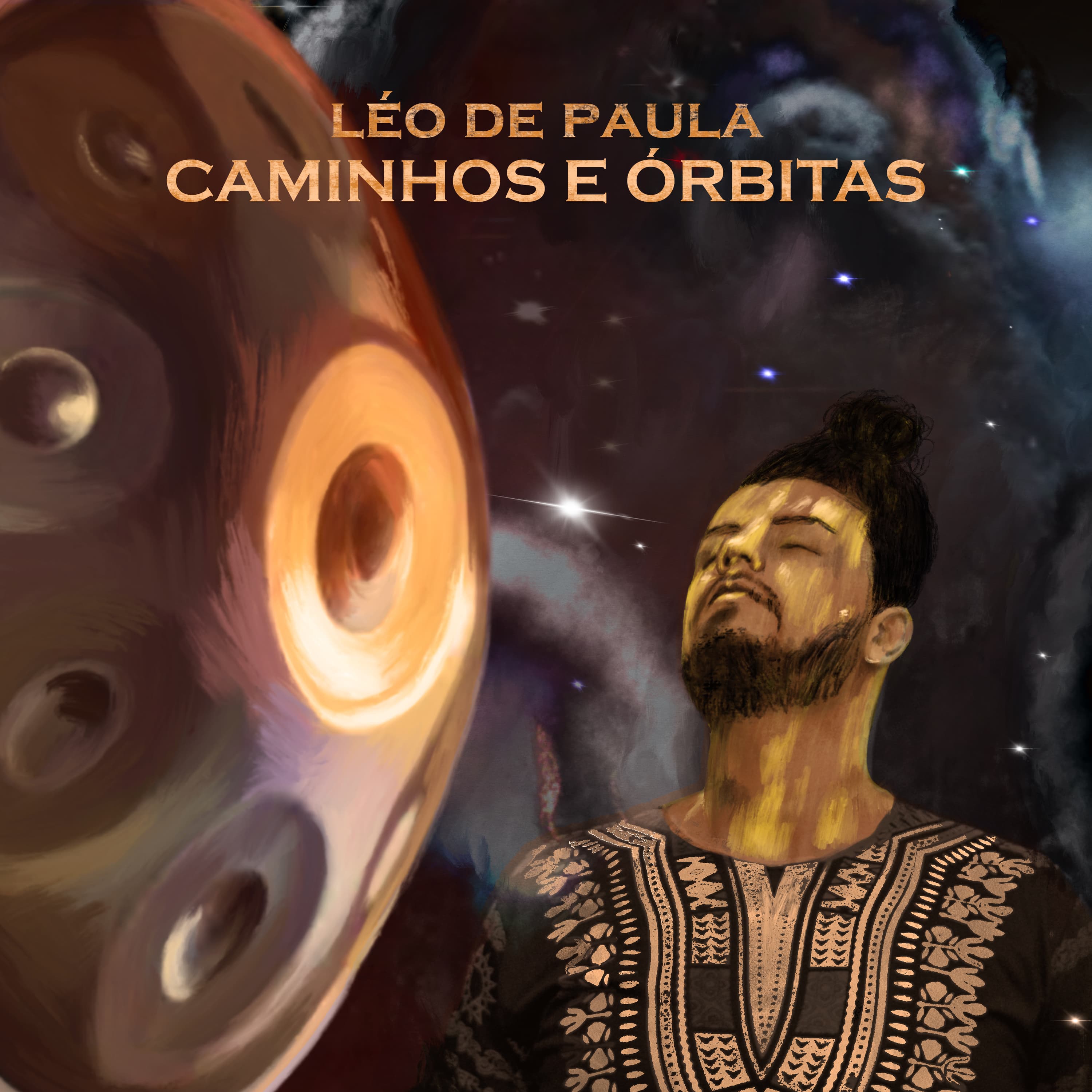 Novo álbum de Léo de Paula Capa do disco de Léo de Paula. O percussionista aparece de olhos fechados em um ambiente que remete ao espaço