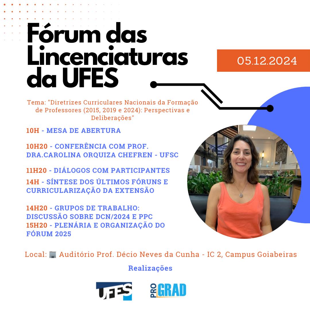 A proposta do evento é abrir um espaço para debates e análises sobre as legislações e as políticas de formação dos profissionais da educação Cartaz do Fórum das Licenciaturas da Ufes