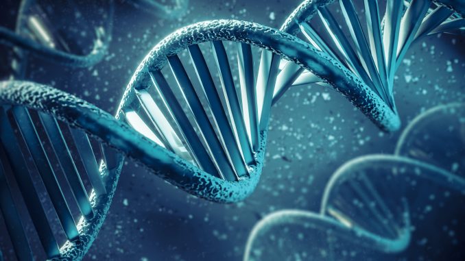 Imagem com representação de célula de DNA em 3D