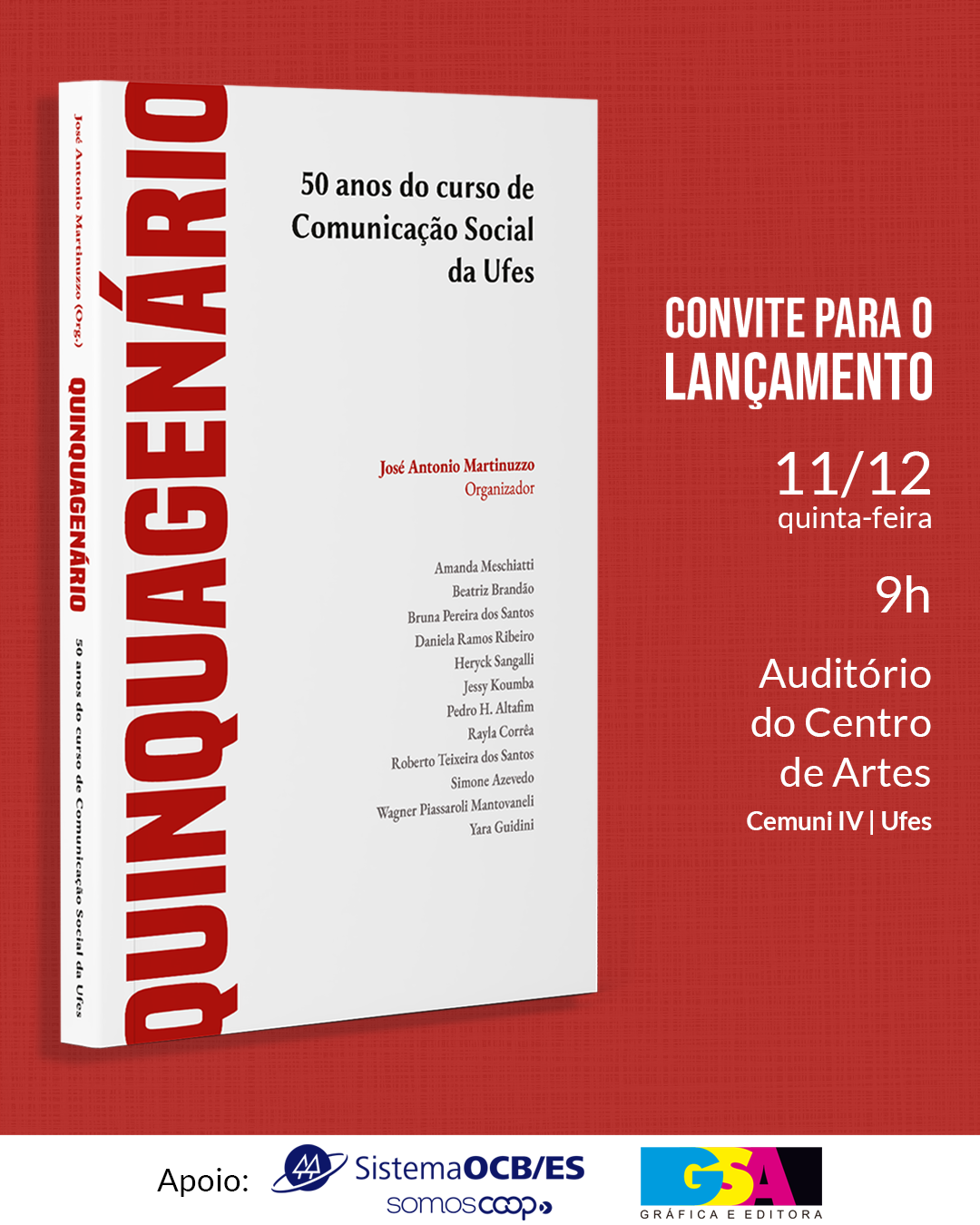 Imagem do convite para o lançamento do livro, com uma foto da capa da obra