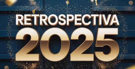 Imagem em tons de azul e dourado com a inscrição "retrospectiva 2025"
