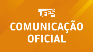 Cartaz laranja com a inscrição Comunicação Oficial em branco